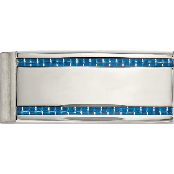 Stainless Steel Polished Blue Carbon Fiber Inlay Money Clip (53.41 X 22) Made In China srm182
