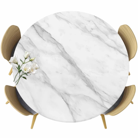 Marble Round Tablecloth, Fitted Table Cover with Elastic for 45"-54" Round Tables, Modern Grey White Rock Monochrome Simple Table Cloth Outdoor Indoor Dinning Party Waterproof Tablecloths