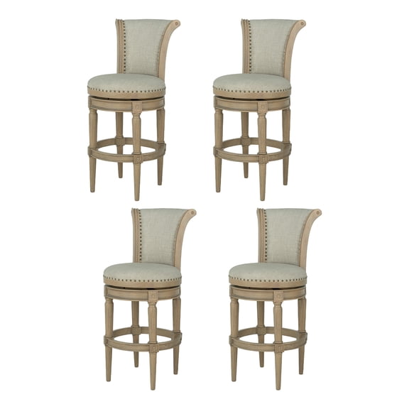 ROME OAK Runyan 31" Swivel Bar Stool in Reclaimed Oak with Ash Grey Fabric, Set of 4