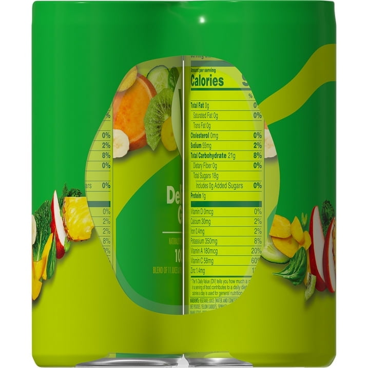 (2 pack) V8 Deliciously Green 100% Fruit and Vegetable Juice, 8 fl oz Can, 6 Count