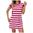 thumbnail image 1 of Robe Décontractée à Rayures à Manches Courtes et Col Rond pour Femmes avec Poche pour Jupe, 1 of 8