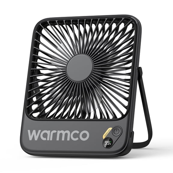 Warmco 10000mAh Rechargeable 7-Inch Portable Travel Fan with Digital Display, Black