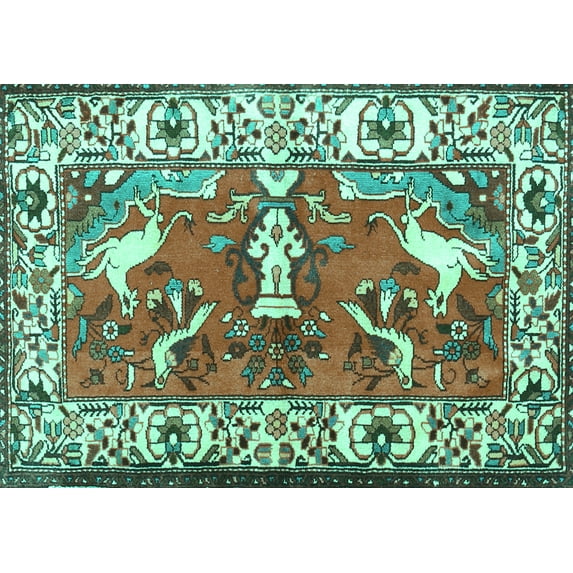 Ahgly Company Machine Washable Indoor Rectangle Animal Turquoise Blue Traditional Area Rugs, 5' x 7'