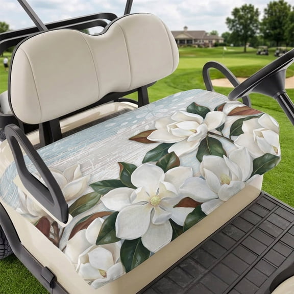 Golf Cart Seat Covers for 2 Seater,White Magnolia Microfiber Cart Seat Towel Blanket,Spring Floral Blossom Flowers Plants Light Blue Absorbent NonSlip Bench Seats Protector for Golf Course 51"x31"