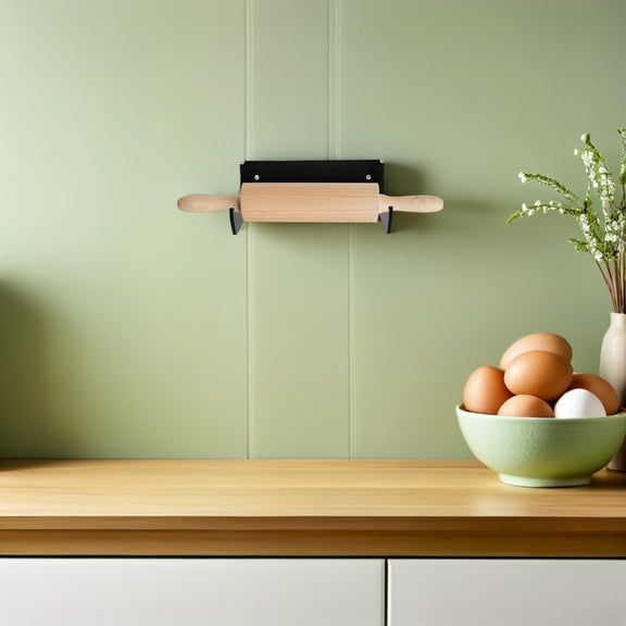 PTOOTP Wall Mount Rolling Pin Rack Acrylic Holder with Hooks for Organized Kitchen Storage