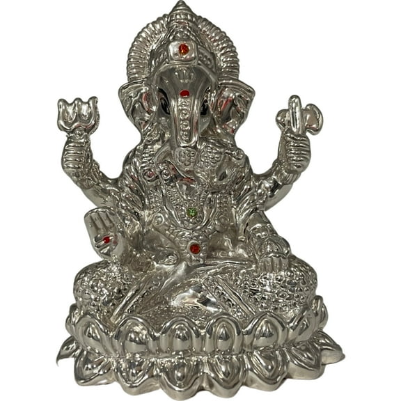 999 Pure Silver Ganesha 3.25-inch Tall Idol / Statue / Murti (Figurine #52)