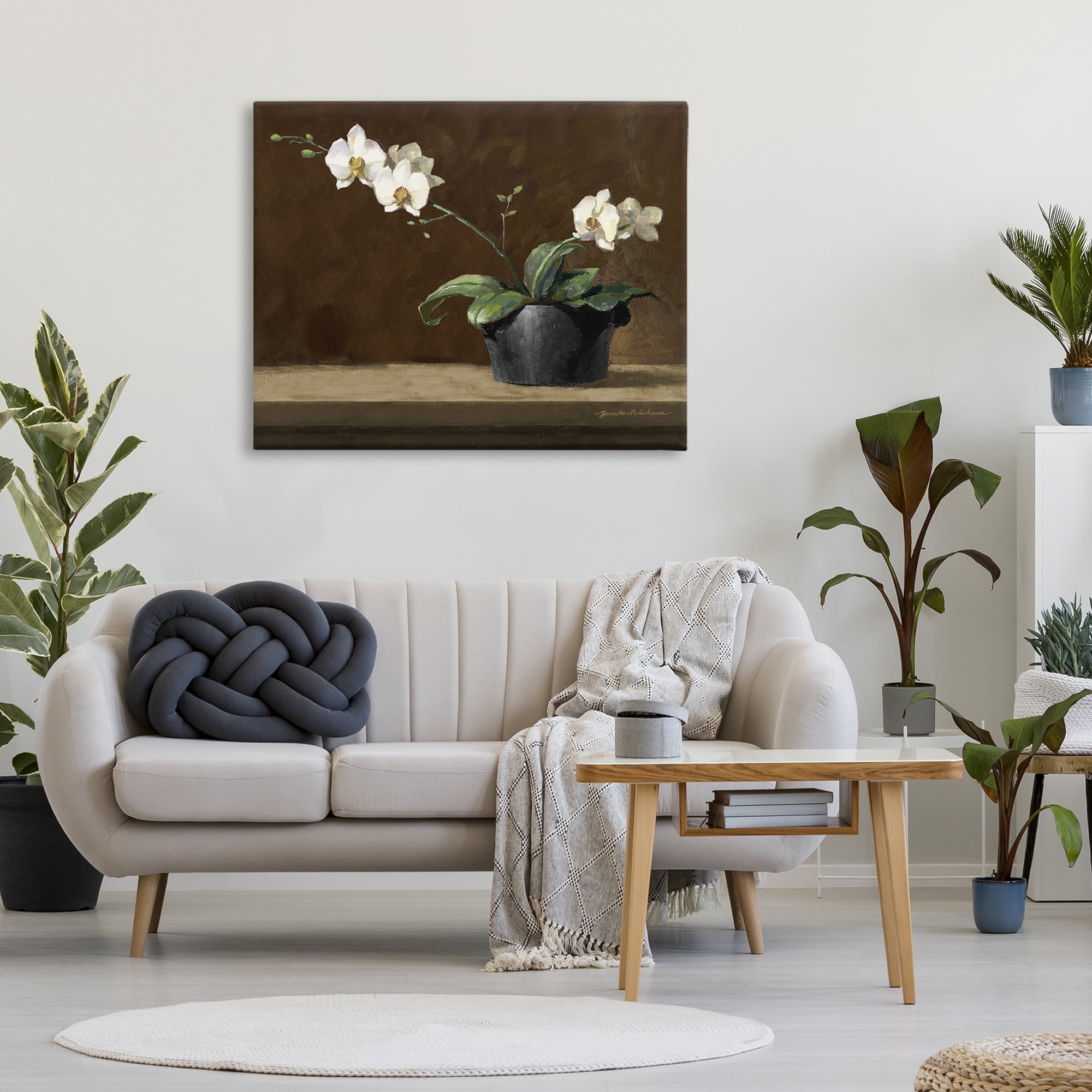 Stupell Industries Potted White Orchid on Ledge Canvas Wall Art, design by Yumiko Ichikawa
