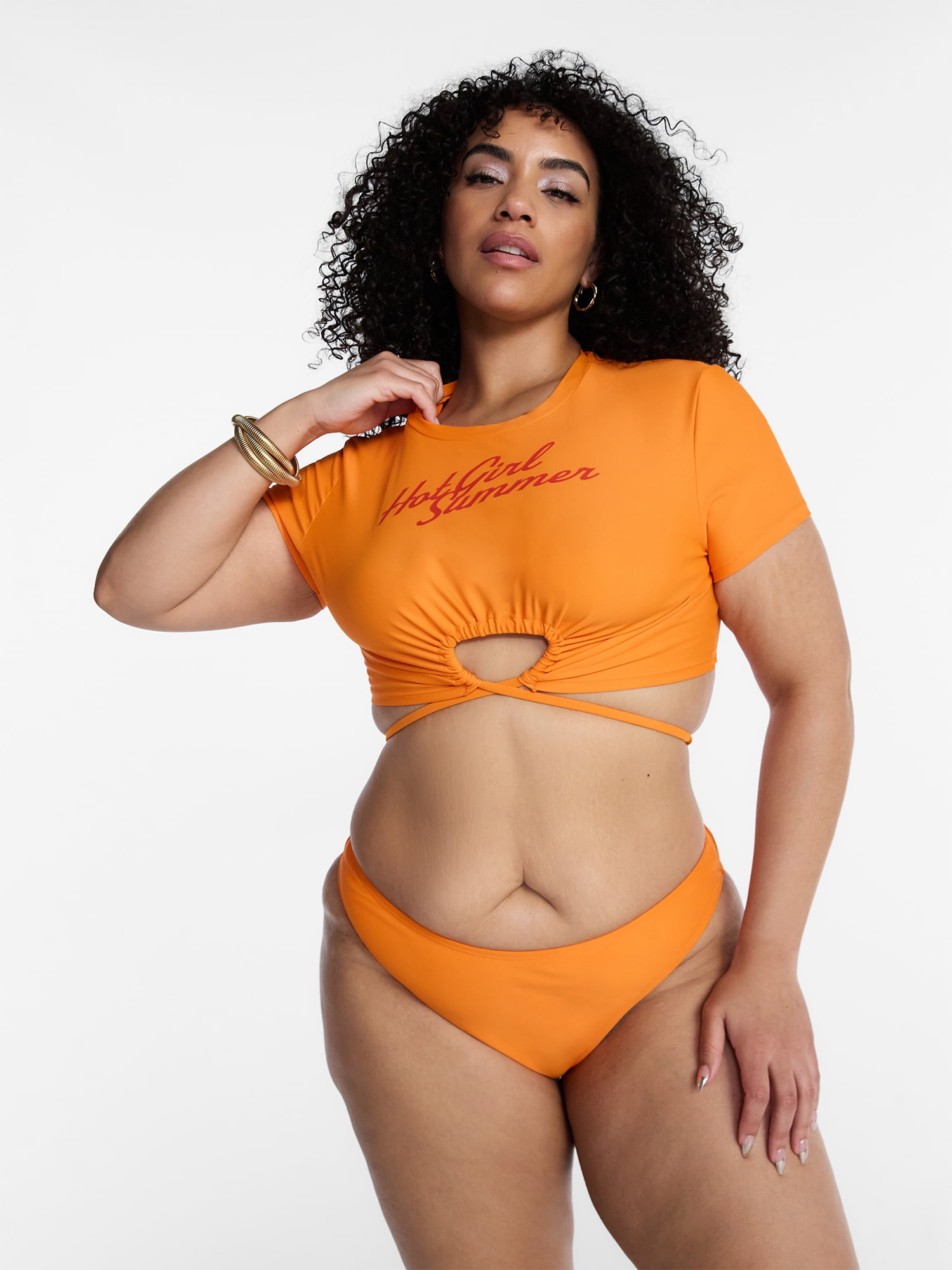 Hot Girl Summer by Megan Thee Stallion Women's and Women's Plus Cutout Swim Top with Keyhole Front, Sizes XS-3X
