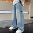 thumbnail image 5 of VeFlora Baggy Jeans for Boys, Y2K Straight Wide Leg, Denim Pants Kids Casual Elastic Waist Loose Trousers Pockets Streetwear(Blue#02/5-6 Years), 5 of 5