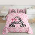 thumbnail image 2 of Homewish Initial A Letter Full Size Comforter Sets for Kids, Bohemian Damask Flower Bedding Comforter Set, Pink Princess Bowknot Reversible Bedding Sets, Lightweight Room Decor, 3pcs, 2 of 8