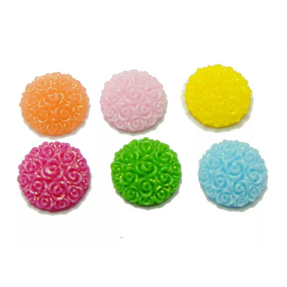 U8MO 100 Mixed Color Flatback Resin Floral Round Cabochons 12mm DIY Craft Bow Center