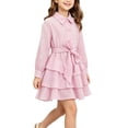thumbnail image 2 of Auroural Girls Long Sleeve Shirt Dress Lapel Button Tiered Ruffle Dress Waist Casual Kids Outfit, 2 of 9