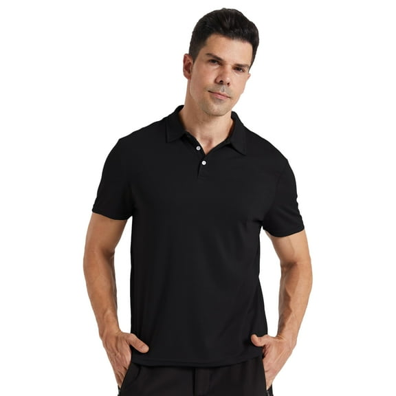 YUSHOW Men's Polo-Shirt Short Sleeve Performance Moisture Wicking Dry Fit Golf Shirts for Men Black,L