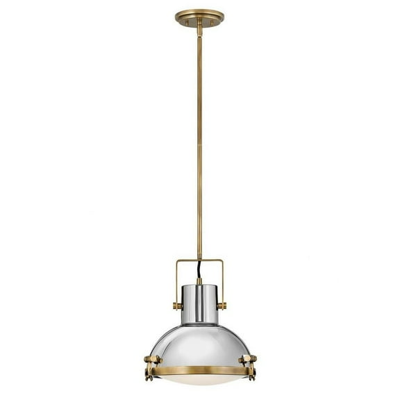 1 Light Medium Pendant in Coastal-Industrial Style 13 inches Wide By 47 inches High-Heritage Brass Finish-Polished Nickel Shade Color Bailey Street