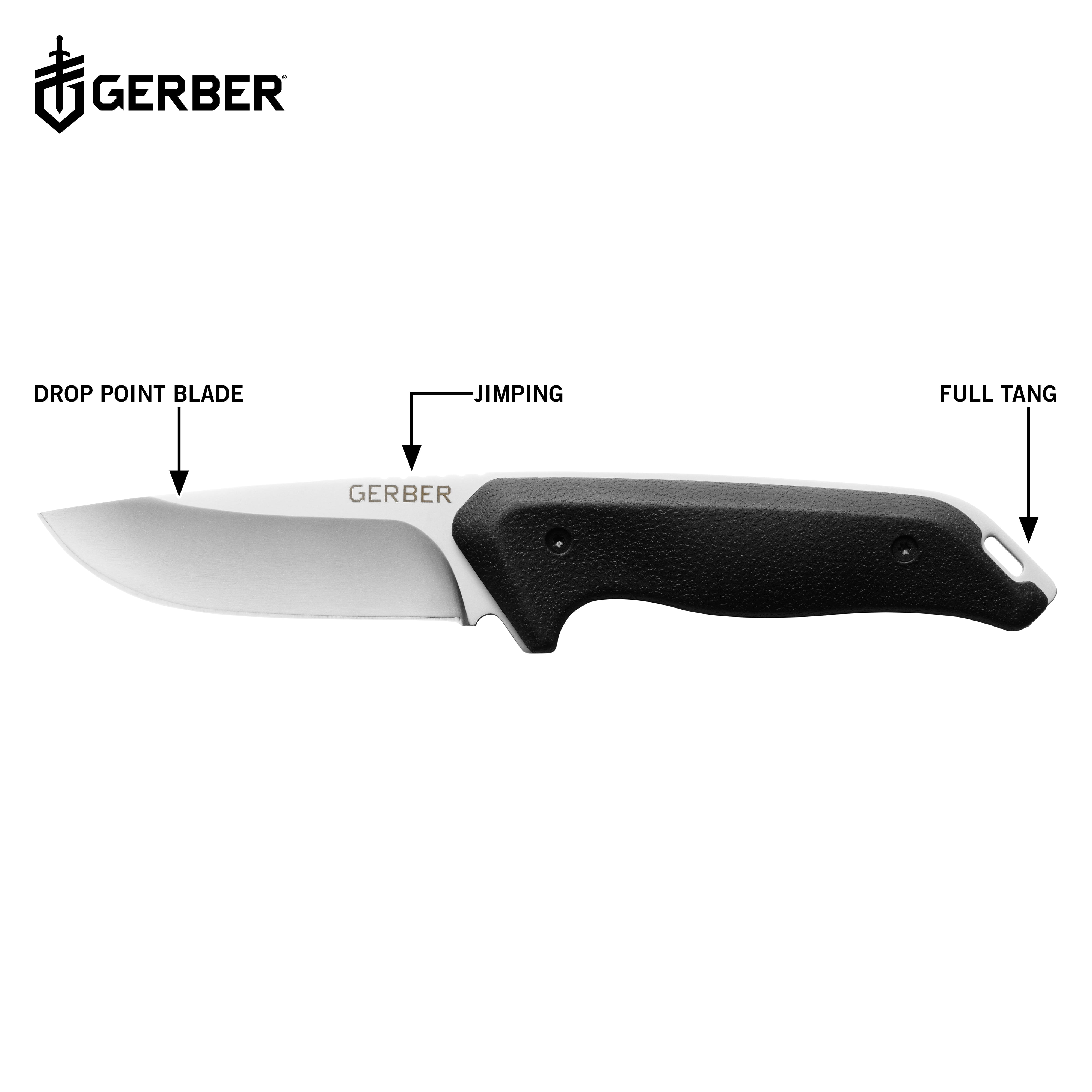 Gerber Moment Fixed Blade Knife, Full Tang, Stainless Steel. Black with Sheath, 1 Count