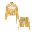 thumbnail image 3 of YiZYiF Girls Sequins Tassels Dance Outfits Metallic Zipper Jacket with Shorts Hip Hop Clothes Kids Gold 8, 3 of 5