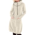 thumbnail image 1 of Floleo Robe Décontractée d'Été pour Femmes Col en V Boutonnée Manches Longues Confortable pour Usage Quotidien Couleur Unie Robes Mini Amples pour Printemps Automne (Beige, 2TG), 1 of 7