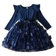 thumbnail image 1 of Dresses for Girls Long Sleeve Wave Point Prints Ruffles Bowknot Mesh Clothes Girls Dress Blue 5-6 Years, 1 of 4