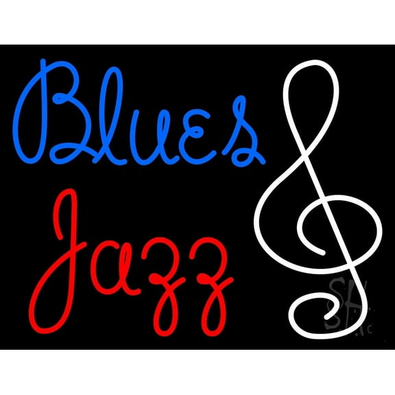 Blue Blues Red Jazz LED Neon Sign 24" Tall x 31" Wide - inches Black Square Cut Acrylic Backing, with Dimmer - Premium built indoor Sign for Studio, Club, Home décor, Event, Workshop, Storefront.