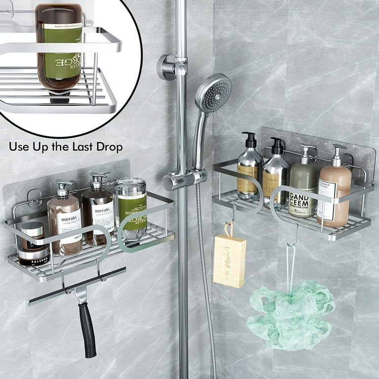 QUEEN ROSE Shower Caddy Shelves, Bathroom Shower Storage Shower Shampoo  Holder for Shower Wall with 4 Hooks 2 Pack, Silver