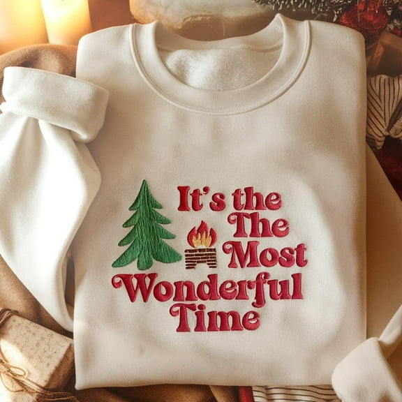 It's The Most Wonderful Time Embroidered Sweatshirt, Christmas Shirt, Vintage Christmas Shirt, Christmas Time Shirt, Merry Christmas Sweater