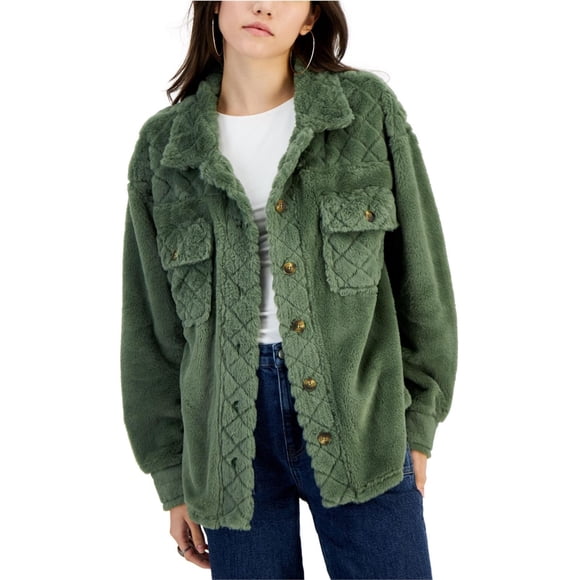 Crave Fame Womens Diamond Quilted Jacket, green, S
