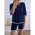 thumbnail image 6 of Womens Lounge Sets 2 Piece Outfits Short Sleeve Pullover Tops Wide Leg Pants Summer Travel Outfits Navy Blue XL, 6 of 9
