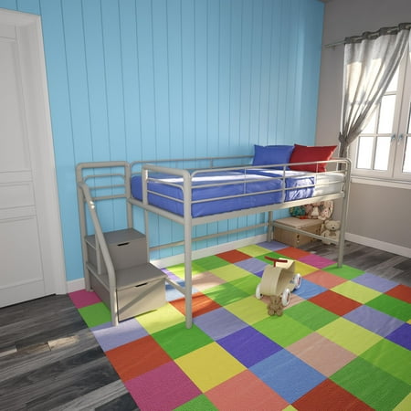 twin loft bed dhp junior steps gray metal storage silver dialog displays option button additional opens zoom