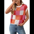 thumbnail image 1 of Suéter de Verano para Mujer, de Punto, con Cuello Redondo, Mangas , Color Block, Rosa y Rojo Talla M, 1 of 9