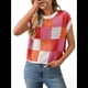 thumbnail image 1 of Suéter de Verano para Mujer, Cuello Redondo, Corta, Tejido con Bloques de Color, Color Rosa Rojo, XL, 1 of 9