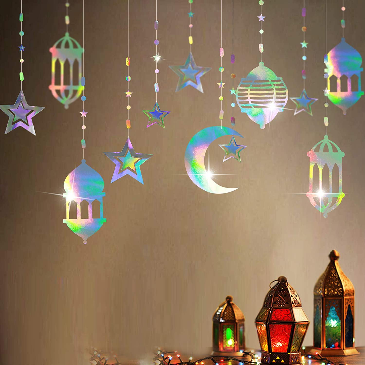 6 Pcs Ramadan Guirlande Eid Ornements Mubarak Party Bannière Star Moon  Lanterne Streamer Décor suspendu Pour Mariage à domicile
