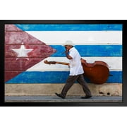 Musician Bass Cuban Flag Mural Photo Black Wood Framed Art Poster 20x14