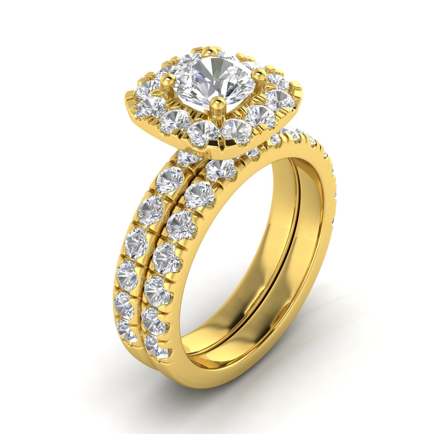 Certified 2.75 Carat TW Diamond Halo Engagement Ring Bridal Set in 14k Yellow Gold (H-I, I2-I3)