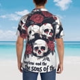 thumbnail image 4 of Vsdgher Gothic Skulls And Roses Print Men's Hawaiian Shirts Button Down Tropical Holiday Beach Shirts Vacation Clothes,Medium, 4 of 7
