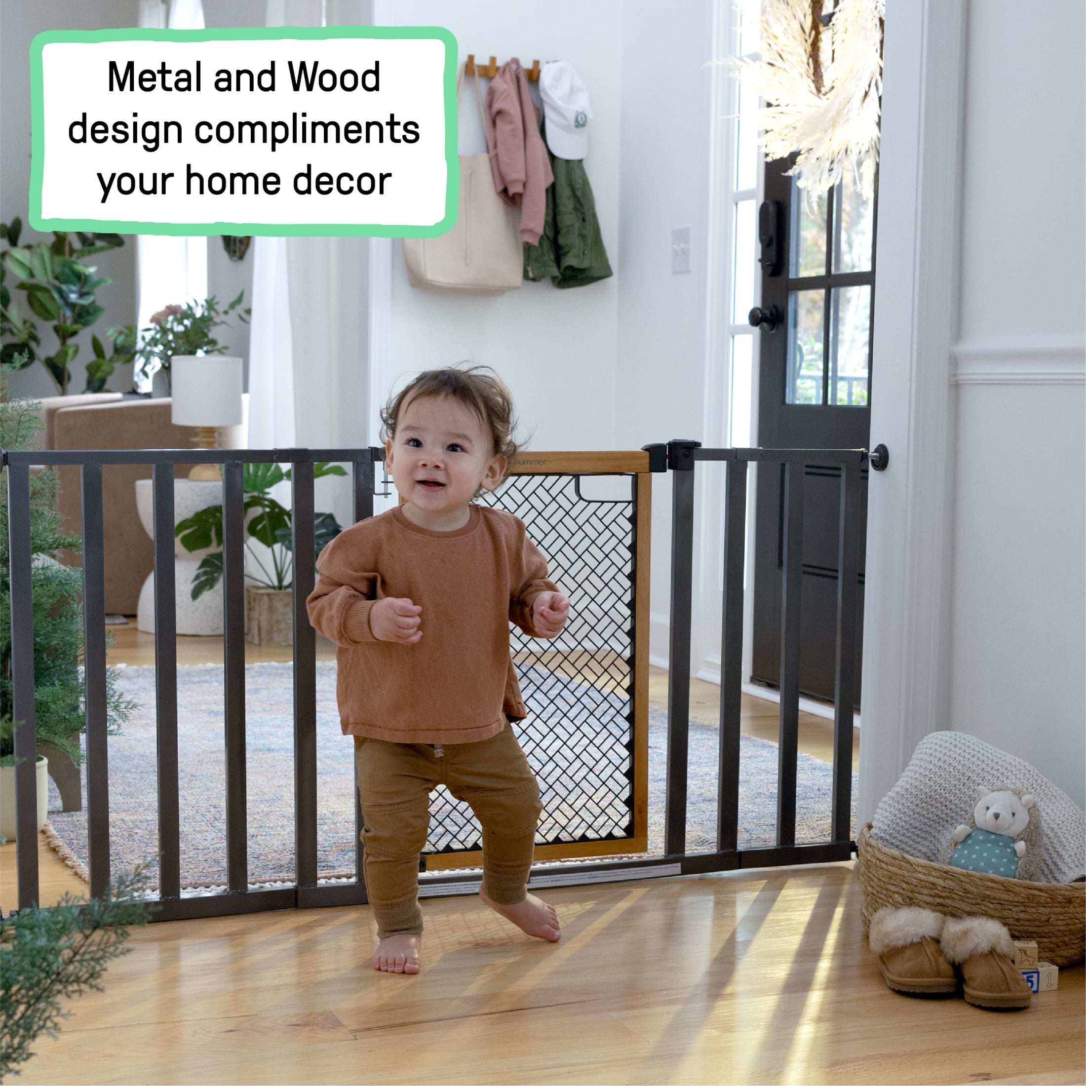 Ingenuity Thruway 60XW Series Pet and Baby Gate, Honey Oak Stained Wood and Metal, Openings from 30-60" Wide, Ages 6-24 Months