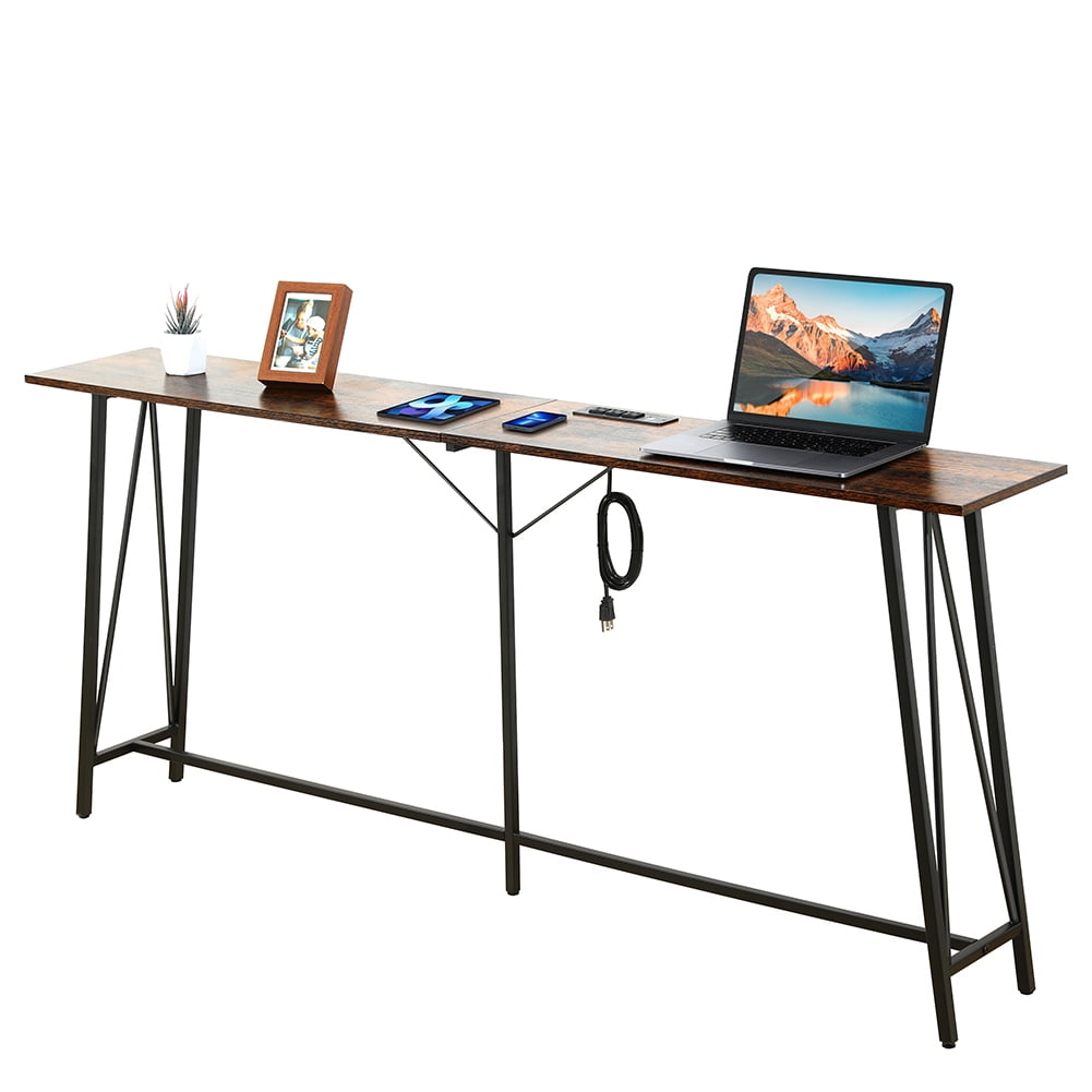Resenkos 70.9” Computer Desk Console Table, Industrial Sofa Table Office Desk with 3 Outlets and 2 USB Ports for Home Office, Brown Resenkos 70.9” Computer Desk Console Table, Industrial Sofa Table Office Desk with 3 Outlets and 2 USB Ports for Home Office, Brown