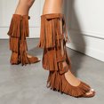 thumbnail image 4 of Womens Fringe Knee High Flat Boots Gladiator Open Toe Tassel Backless Sandals Strap Buckle Party Fashion Dress Shoes Yellow Size 8, 4 of 6