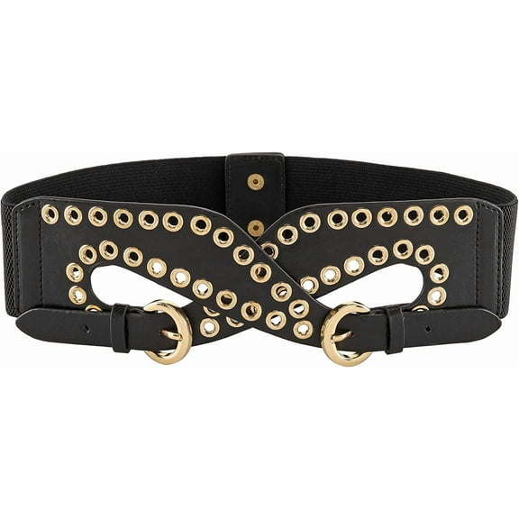 PIKADINGNIS Women Wide Elastic Belt PU Leather Vintage Dress Wide Waist Belt Punk Fashion Cinch Stretch Belt Retro Waistband