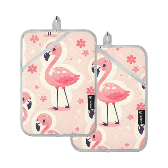 Pot Holders Set of 2 Heat Resistant 338℉ Kitchen Oven Gloves Potholder Cooking Baking Microwave Mitts Cute Flamingo and Floral