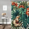 thumbnail image 2 of Awypu Bathroom Shower Curtain Set with Hooks Hawaii Tropical Hibiscus Flowers Leaves Green Plants Summer Decor White, 2 of 7
