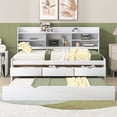 thumbnail image 2 of Twin Size Wooden Captain Bed with Built-in Bookshelves,Three Storage Drawers and Trundle, White Wash, 2 of 8