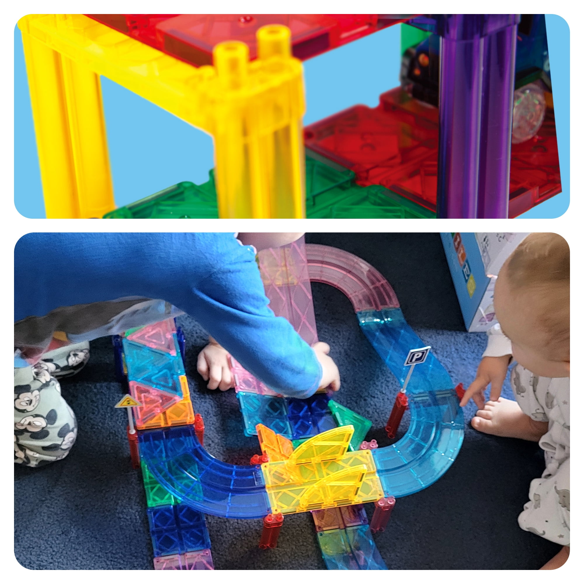 PicassoTiles Race Track Magnetic Tiles for Kids with 2 Racing Cars – 80PCS STEM Construction Building Blocks Educational Toy Set