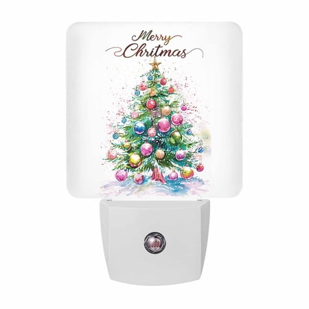 Merry Christmas Night Lights Xmas Tree Colorful Ball Winter Scenery Smart Auto Dusk to Dawn Sensor Nightlights Plug-in Nightlight for Bedroom Bathroom Living Room Kitchen Hallway