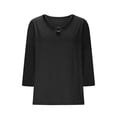thumbnail image 4 of Women's V Neck 3/4 Sleeve Casual Loose Fit Basic Solid Color T-Shirt Comfortable Daily Wear Top Oversized T-shirts Short Sleeve Crewneck Casual Tops, 4 of 6