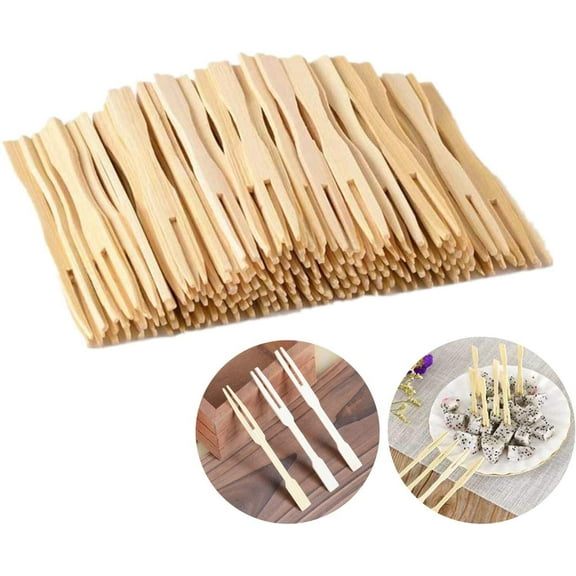 100 Pcs Biodegradable Bamboo Disposable Fruit Forks for Parties Banquets Buffets Catering and Daily Life