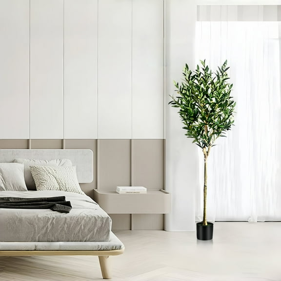 60in Artificial Olive Tree Potted, Faux Olive Plant in Pot Indoor Outdoor, Realistic Tree for Home Office Decor