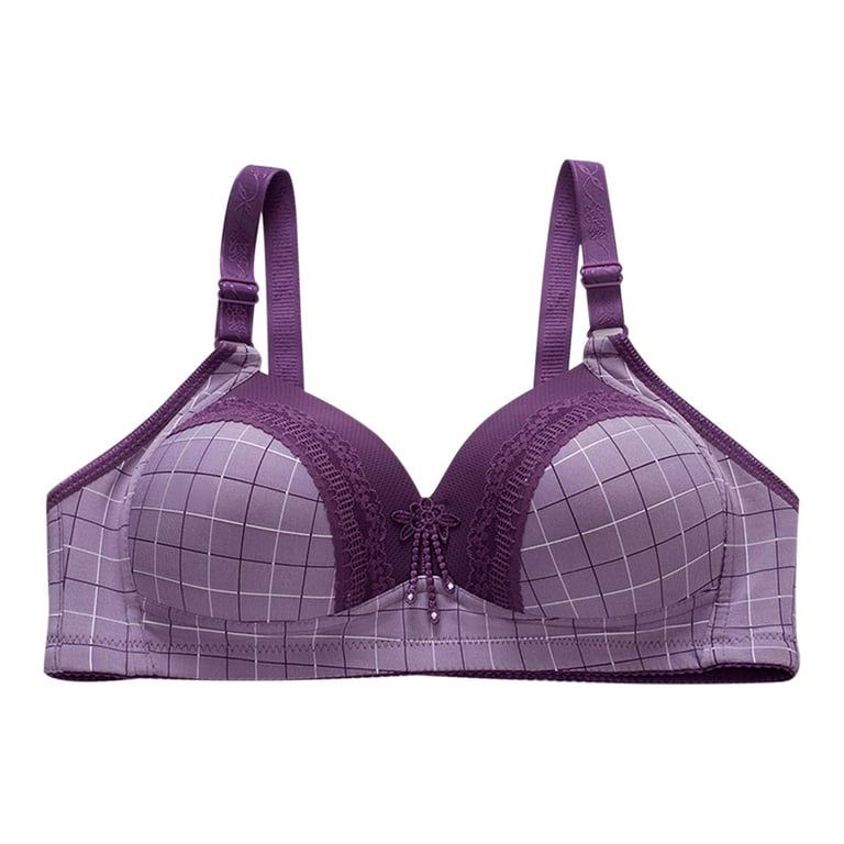 Bigersell Bra and Panty Set Women Lace Stitching Plaid Printed Non-Underwire  Underwear Bra Women's Plus Size Plus Size Sports Bra, Style 14194, Purple  44D 