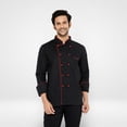 thumbnail image 2 of MEERA BEDDING & UNIFORMS Men's Chef Coat Pressional Hotel Kitchen Black Chef coat with Red Piping Full Sleeves Jacket/ Restaurant Canteen Working Uniform, 2 of 5