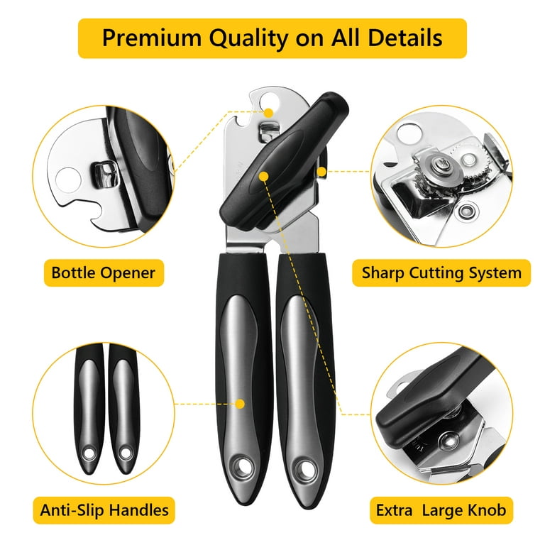 Can Opener Manual with Magnet and Sharp Blade Smooth Edge, Handheld Openers  with Big Effort-Saving Knob, Can Opener with Multifunctional Bottles