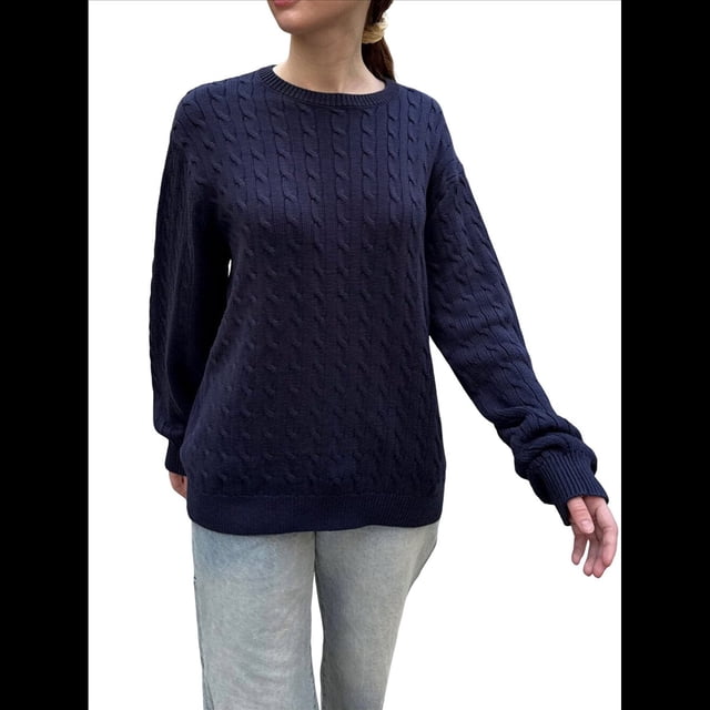Suéteres de Cuello Redondo para Mujer, de Punto , Suaves, Informales, Modernos, Clásicos, de Larga, para Otoño. Azul Marino M